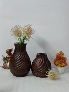 Pots de fleurs modernes pour le salon sculpté à la main ferme brun foncé Vintage vente chaude décoration de mariage indien vases en vrac en bois de manguier - Product Image 4