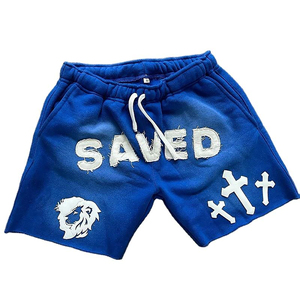 Shorts imprimés personnalisés pour hommes, streetwear, shorts d'été à cordon de serrage, shorts en coton brodés avec un motif croisé - Product Image 3