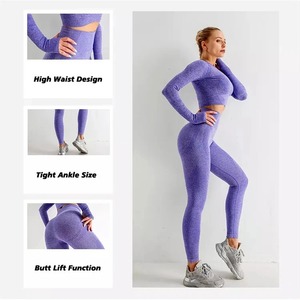 Ropa deportiva de Yoga de tendencia OEM, Top corto de manga larga, sin costuras, directo de fábrica, conjunto de 5 piezas, conjuntos de fitness para gimnasio - Product Image 3