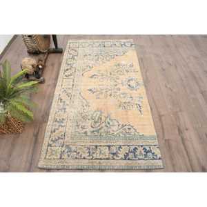 Tapis turc vintage 3,3 x 6,3 pieds, tapis d'appoint, tapis persan bleu - Product Image 1