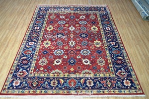 Alfombra tradicional Oushak de alta calidad, alfombra Hariz en rojo, azul caliente, llamas apasionadas, 8x10, algodón de lana para uso de oración en la sala de estar - Product Image 2