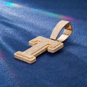 <b>Letter</b> <b>R</b> Pendant <b>Necklace</b> Gold Plated Moissante 925 silver Pave Setting Hiphop Style Unisex Jewelry - Product Image 4