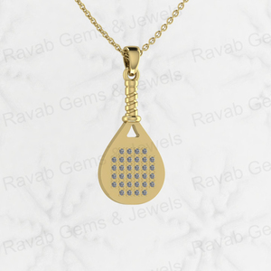 สร้อยคอจี้รูปไม้เทนนิสประดับเพชร CZ เงินแท้ 925 ชุบทอง ขนาด 33 มม. ของขวัญสุดพิเศษ ขายดี - Product Image 1