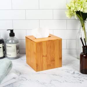Caja de pañuelos cuadrada de bambú, funda protectora, caja de soporte, servilletero, organizador, soporte para sala de estar, cocina, dormitorio, Oficina - Product Image 4