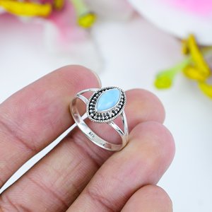 Vente chaude République Naturelle Larimar Pierres Précieuses Bijoux Bague Vintage 925 En Argent Sterling Plaqué Marquise Cut Gemstone Ring - Product Image 2