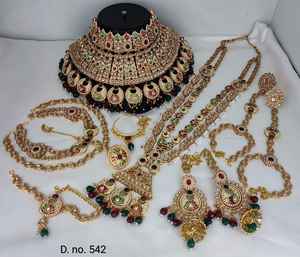 TRADITIONAL & FANCY ANTIQUE DESIGNER BRIDAL <b>JEWELLERY</b> GOLD PLATED and CZ ZIRCON WEDDING BRIDAL NECKLACE <b>SET</b> <b>for</b> <b>WOMEN</b> and GIRLS - Product Image 1