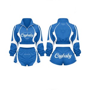 Womens 240 GSM Polyester Spandex Red Windbreaker Short <b>Set</b> White Panel Sublimation Custom Logo Breathable Windbreaker Shorts <b>Set</b> - Product Image 3