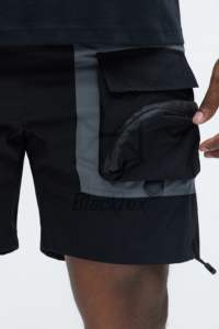 New Summer Street Style Men's Solid Plain Dyed Nylon Short Custom Logo Design Side Hand Cargo Pockets Elastic Waist OEM Services - Product Image 6