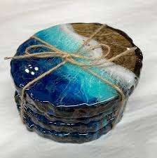 Dessous de verre en résine au design classique fait à la main Design et matériau de qualité supérieure Époxy à très bon prix Dessous de verre en résine avec fleurs - Product Image 2