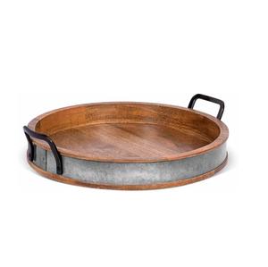 Plateau décoratif en bois Plateaux vintage de service en bois rustique Forme ronde décorative et utilisation à la main - Product Image 3