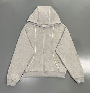 Sudadera con Capucha Extra Grande de Verano, Lavada al Ácido, Térmica, 100% Algodón, Holgada, con Cierre para Hombre - Product Image 1