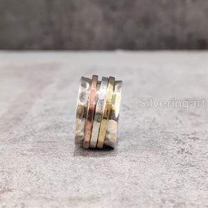 Spinner Band Bohemian Ring Bague en argent sterling 925 pour femmes Fidget Bijoux faits à la main Noël Spirituel Mens Spinner Ring - Product Image 1