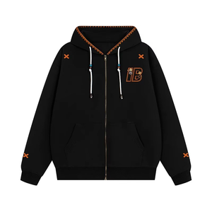 Sudadera con capucha personalizada con cremallera completa y bordado de otoño, Sudadera con capucha de hombre de gran tamaño de algodón 100% - Product Image 5