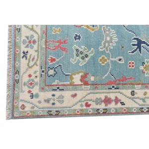 Alfombra floral Oushak étnica vintage tejida a mano de lana auténtica lavable para uso doméstico a la venta en la sala de estar - Product Image 6