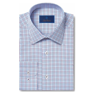 Camicia in Popeline di Cotone David Donahue Vestibilità Regolare Motivo Tattersall in Blu/Viola/Bianco per Taglie 16-34 - Product Image 1