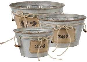 Lot de 3 bacs en métal de finition antique avec poignées en jute Dernière conception Outils de bar et de pique-nique galvanisés Prix d'usine - Product Image 6