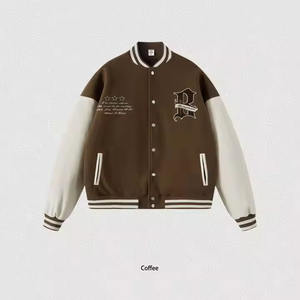 แจ็กเก็ตฤดูหนาวบอมเบอร์ฮิปฮอปสตรีทของผู้ชายสีฟ้าทรงหลวมคุณภาพสูงเครื่องแบบเบสบอลปักตามสั่งแบบเข็มขัด - Product Image 4