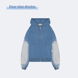 Sweat à capuche bleu 100% coton surdimensionné 500gsm personnalisé dernier survêtement vintage au design délavé à l'acide grande taille hiver - Product Image 6