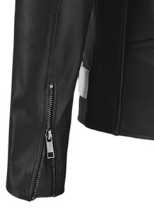 <b>Real</b> Sheepskin Leather Jackets Zipper Lavender <b>Black</b> <b>Men</b> Biker Plus Casual Jacket with Quilted Lining and Inside Outside Pocket - Product Image 2