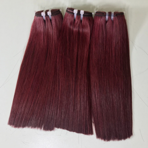 Paquetes de cabello virgen Bonestraight de grado superior, precio al por mayor de alta calidad, cabello humano de tendencia de Color Burdeos súper doble dibujado - Product Image 1
