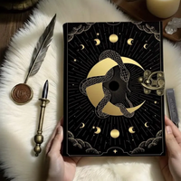 Journal en cuir de serpent noir imprimé 400 pages, Grimoire de sorcellerie phases lunaires, Livre de sorts fait main, Papier à bords festonnés, Couverture rigide