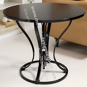 Mesa redonda negra elegante y moderna Base de metal curvada elegante con acabado liso, perfecta para comedor, sala de estar o espacios pequeños - Product Image 1