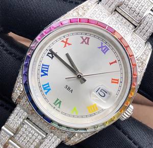 นาฬิกาเพชรสีเงินสุดหรูสำหรับผู้ชายหน้าปัดสีรุ้งแบบฮิปฮอปเครื่องประดับเพชรชุบเงิน - Product Image 3