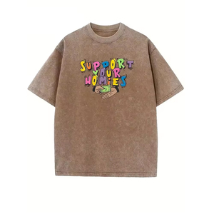 เสื้อยืดปักลายแขนสั้นคอลูกเรือทรงหลวมไหล่ตกใหญ่สีตัดกัน - Product Image 6