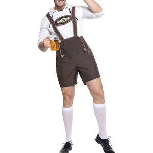Costume d'Oktoberfest pour homme, Lederhosen bavarois court, respirant, taille haute avec bretelles, tenue traditionnelle - Product Image 1