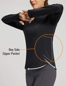 Hauts d'entraînement à manches longues pour femmes personnalisées avec trous pour les pouces et poche à glissière | Fournisseur direct d'usine | Exportateur B2B - Product Image 5