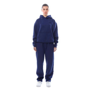Dark <b>Blue</b> <b>Hoodie</b> and Sweatpants Set <b>for</b> <b>Women</b> Two Piece Loungewear Casual Tracksuit Custom Logo Activewear - Product Image 1
