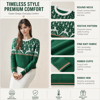 Pull de Noël personnalisé pour femme, tricoté à la machine, motif jacquard, col rond, manches longues, style décontracté, anti-plis
