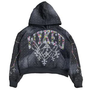 Strass personnalisé Dtg Imprimer Logo French Terry Surdimensionné Lourd Coton Lavage À L'acide Soleil Faded Hoodies pour Hommes - Product Image 3
