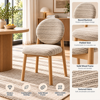 Chaise de salle à manger rembourrée à dossier rond avec tissu texturé, pieds aspect bois, assise rembourrée pour cuisine, restaurant, vente en gros, OEM, ODM