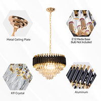 Candelabro de cristal LED moderno de cristal negro, luz colgante ajustable en altura para sala de estar, dormitorios, comedor