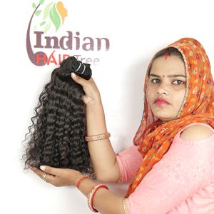 Extensions de cheveux humains indiens de temple, naturelles, couleur noire, bouclées, cuticules alignées, double trame machine, prix de gros brut - Product Image 1