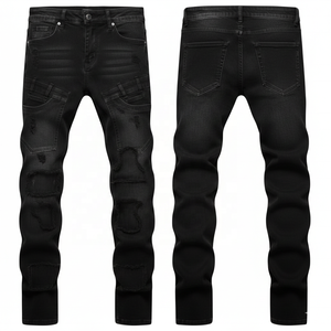 กางเกงยีนส์ผู้ชายทรงขาตรงเอวกลางสีพื้นผ้าฝ้ายเนื้อปานกลางซักสีแบบลำลองใส่สบายสำหรับฤดูร้อน แห้งเร็ว - Product Image 2