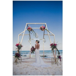 Arco de Metal de alta calidad para decoración de jardín, telón de fondo para boda, acabado dorado, recepción, soporte de escenario trasero - Product Image 5