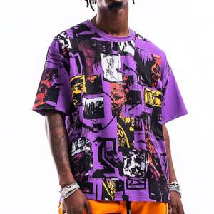 Gran oferta de camiseta de manga corta para hombre, cuello caído, hombro, ropa de calle, estilo Hip Hop, patrón personalizado, peso pesado, sólido - Product Image 3