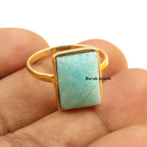 Anillo rectangular de Plata de Ley 925 Eternity Vermeil del proveedor al por mayor Bisel de amazonita verde natural de piedras preciosas finas para mujer - Product Image 3