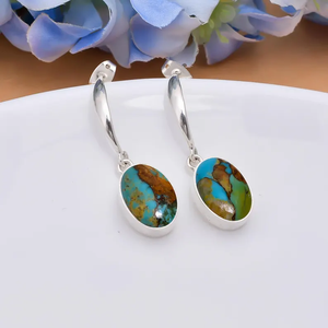 Handmade 925 Sterling Silver Charm <b>Earrings</b> AAA Grade <b>Nickel</b>-<b>Free</b> Women's Turquoise Gemstone Parties Christian Ceremonies - Product Image 2