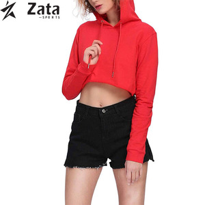 Popular otoño tejido recortado Tops sudaderas con capucha logotipo frontal marca personalizada serigrafía bajo MOQ ropa de mujer de alta calidad - Product Image 1