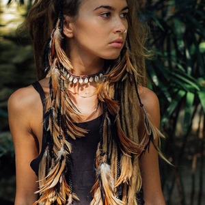 Bandeau de cheveux indien tissé avec plumes, style ethnique, bandeau <span class=keywords><strong>hippie</strong></span> avec perles, accessoires de tête bohèmes, bandeau <span class=keywords><strong>hippie</strong></span> avec plumes - Product Image 5