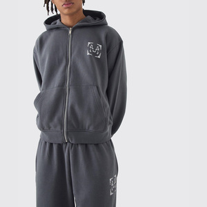 Chándal OEM de otoño con estampado para hombre, chaqueta transpirable de LICRA/algodón con cremallera, conjunto de dos piezas para correr de ajuste regular para uso diario en fitness - Product Image 5