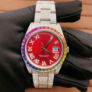 Stylish VVS Moissanite Diamond <b>Red</b> Dial Automatic Hip Hop Watch Stainless Steel Iced Out Customized Luxury Fashion Wholesaler - Product Image 1