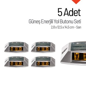 5 piquets solaires routiers jaunes avec 3+3 réflecteurs LED (blancs) en aluminium et plastique, marqueurs routiers en ABS et PC - Product Image 5