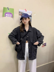 <b>Womens</b> Oversized Denim Jacket <b>Vintage</b> Blue Wash Long Sleeve <b>Jean</b> Coat Casual Loose Fit Outerwear Trendy Streetwear - Product Image 2