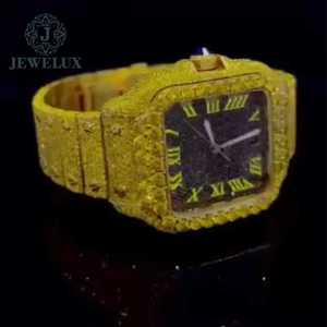 Reloj cuadrado de lujo con diamantes de moissanita, diseño dorado antiguo, banda ancha, movimiento automático, estilo helado, edición limitada, analógico - Product Image 3