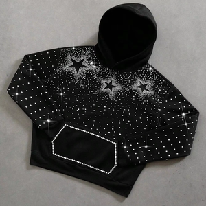 เสื้อฮู้ดดี้โอเวอร์ไซส์แบบใหม่ปี 2025 ประดับด้วยคริสตัลหรูหรา สไตล์วินเทจ ล้างสีแบบแอซิดวอช สำหรับผู้ชาย - Product Image 1