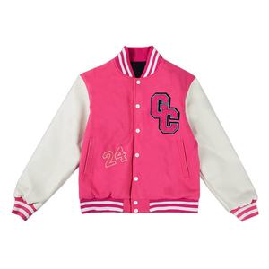 Chaqueta Varsity Unisex de Lana y Cuero con Logotipo Personalizado, Chaqueta de Béisbol Informal Rosa de Invierno para Hombre, Venta al Por Mayor - Product Image 1